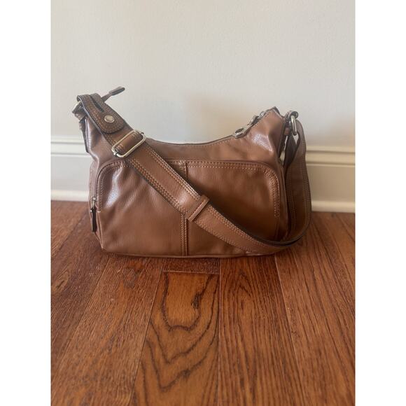 Franco Sarto Brown Faux Leather Handbag Purse Crossbody Shoulder Bag Pockets - Picture 10 of 16